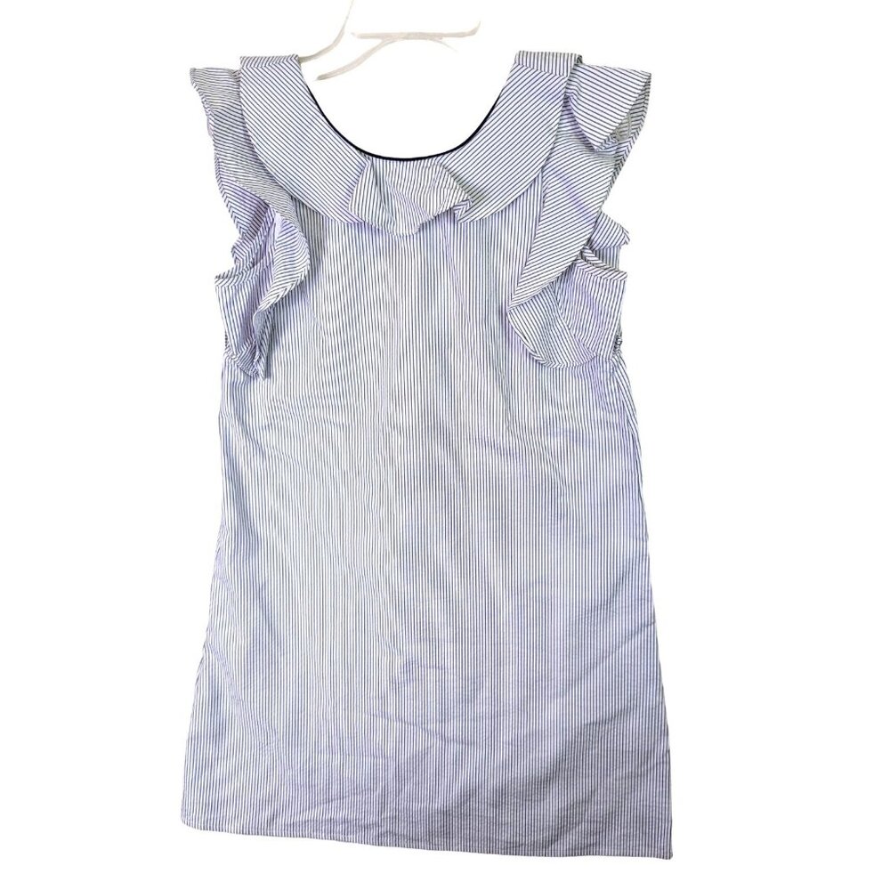 Copper Key Girls size L Blue White Striped Nautical Ruffled Shift Sailor Dress